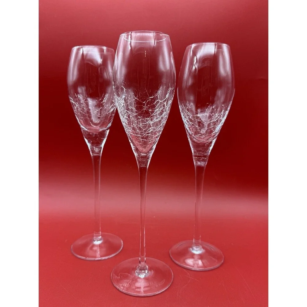 Set Of 3 Pier 1 REFLECTIONS Crackle Glass Fluted Champagne Flute